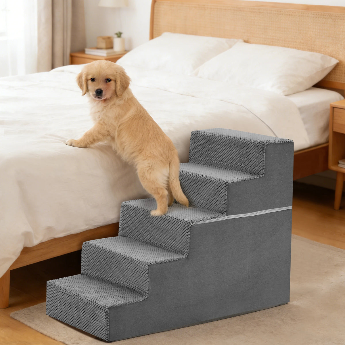 Foam Dog Stair Ramp Featuring Curved Non Slip Pet Steps