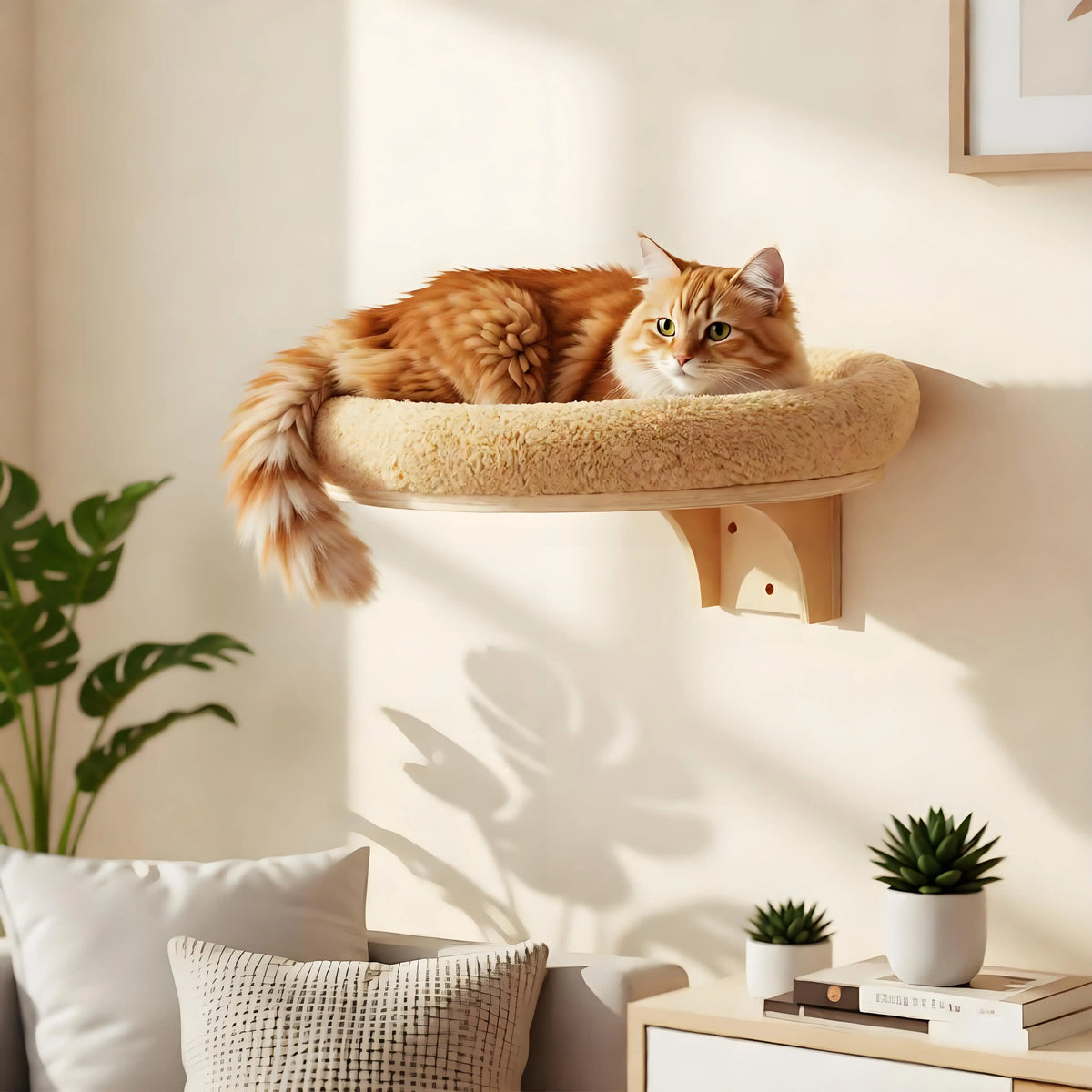 CWV Wall Mounted Wooden Cat Climbing Ladder With Hammock Perch