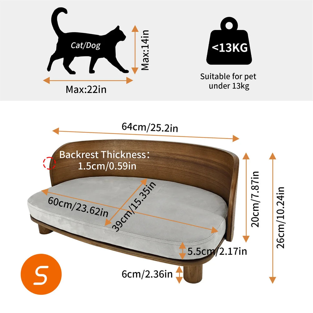 Borwart Elevated Pet Sofa Bed With Wooden Base And Cushion