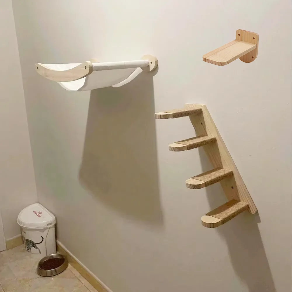 CWV Wall Mounted Cat Climbing Shelf With Hammock And Stairway