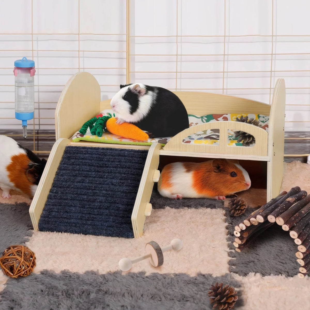 Hosport Wooden Multilevel Guinea Pig Castle With Stable Stairs