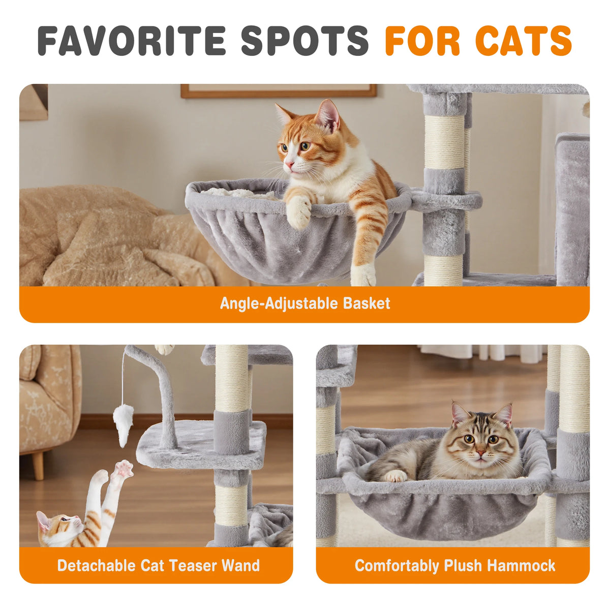 JHK Multilevel Cat Tree With Natural Sisal Scratching Posts