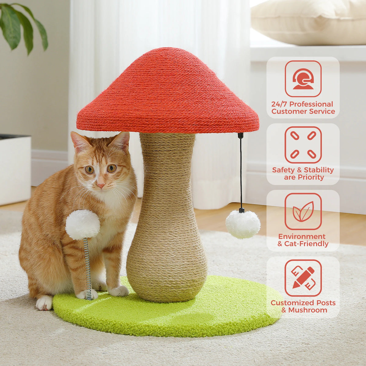 PAWZ Road Mushroom Cat Scratching Post With Sisal Pompom Toy