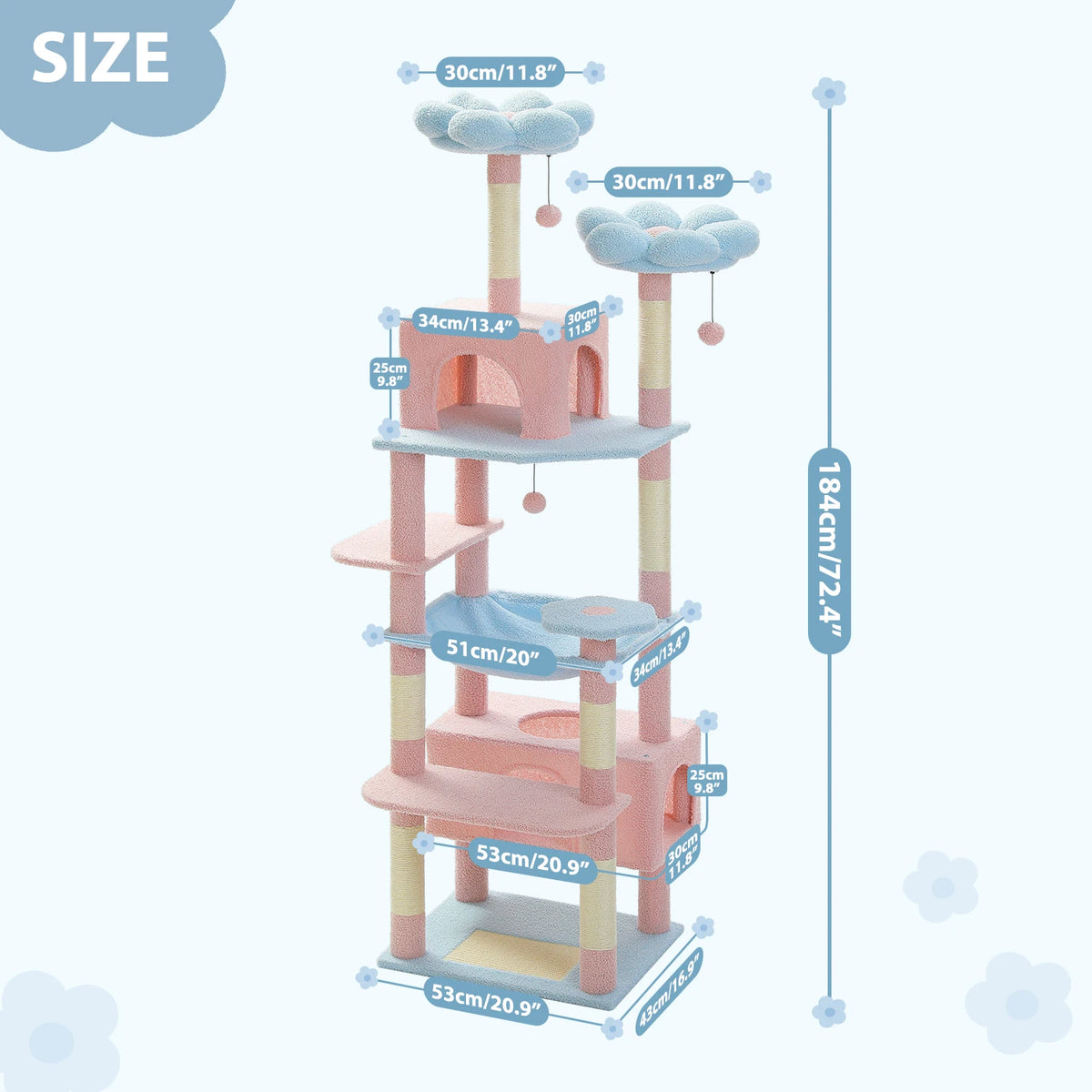 Petepela Indoor Cat Tree Tower With Sisal Posts And Hammock