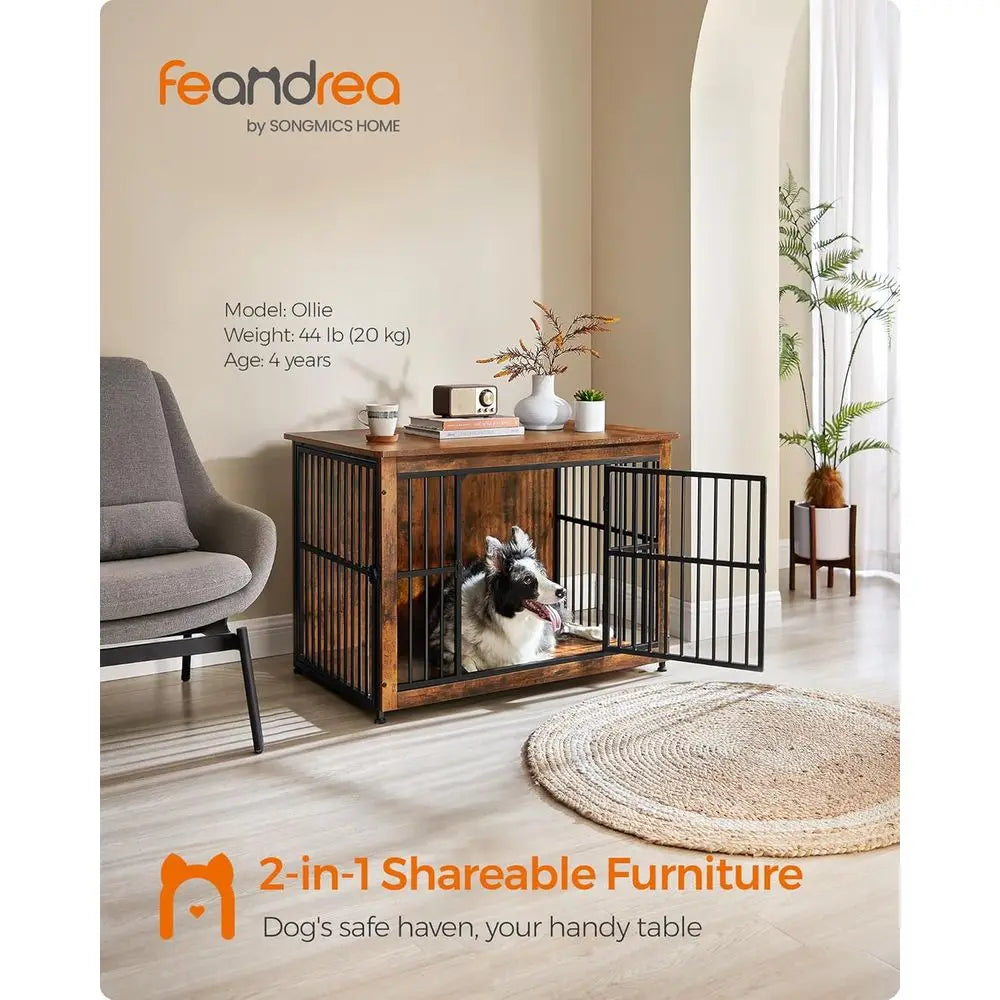 Heavy Duty Wooden Dog Crate End Table With Steel Design