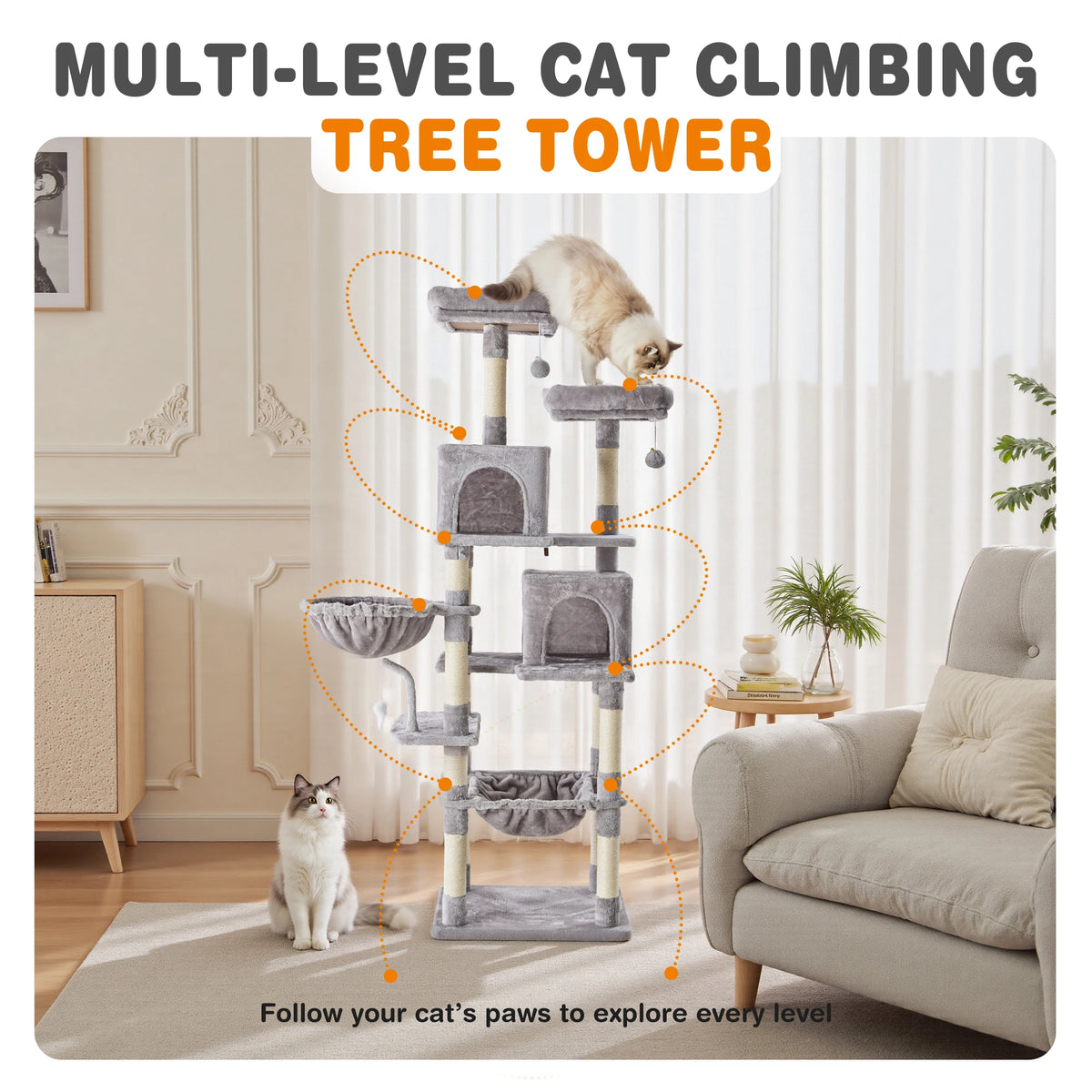 JHK Multilevel Cat Tree With Natural Sisal Scratching Posts
