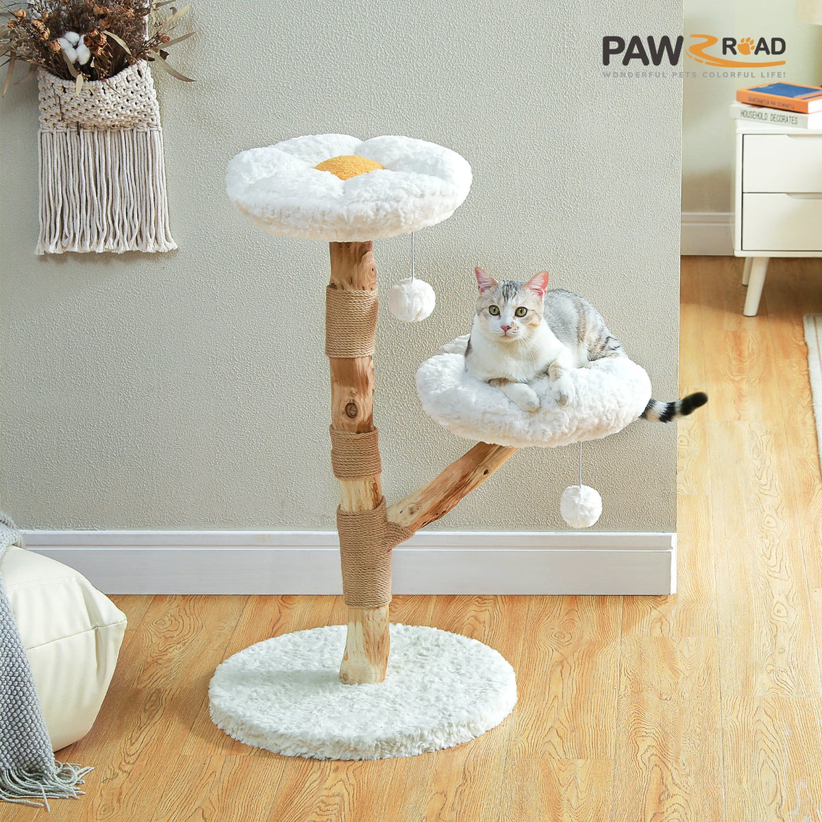 PAWZ Road Three Tier Cat Condo Solid Wood Scratching Posts