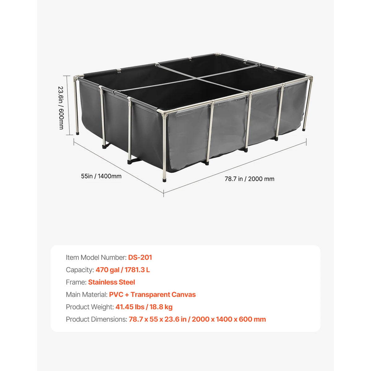 SucceBuy Rectangular Canvas Fish Pond With Clear Viewing Panel