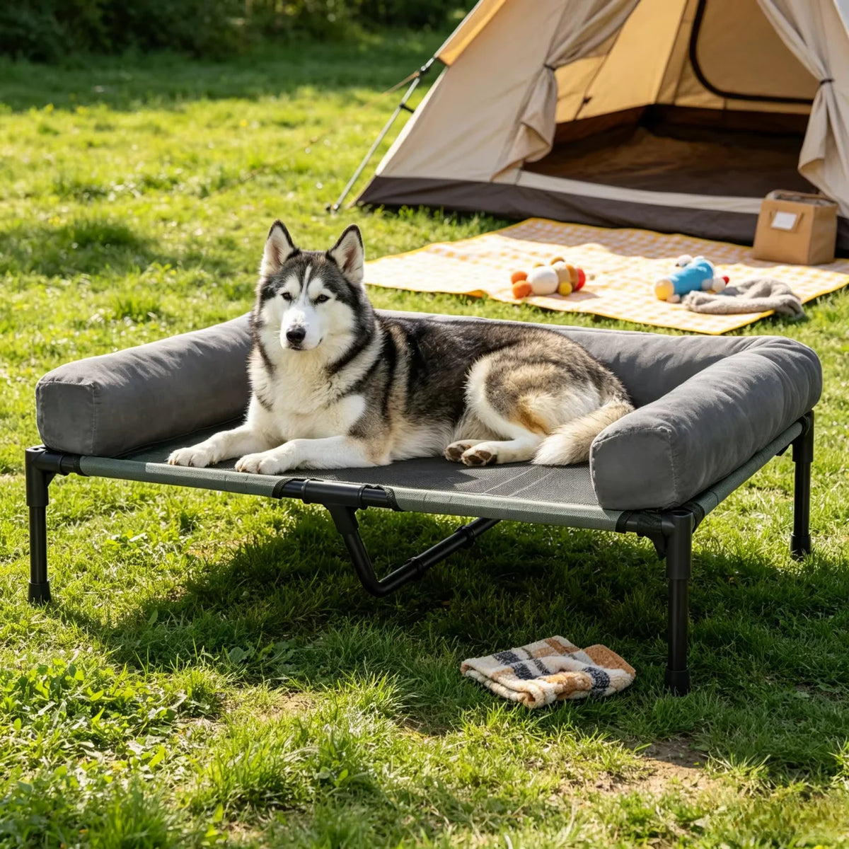 Bingopaw Elevated Dog Bed With Breathable Mesh And Plush Bolster