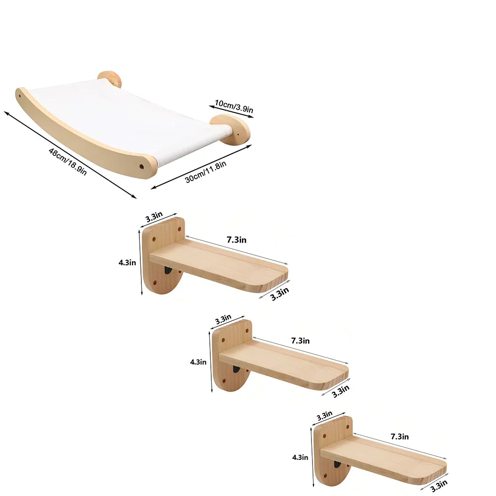 CWV Wall Mounted Cat Climbing Shelf With Hammock And Stairway