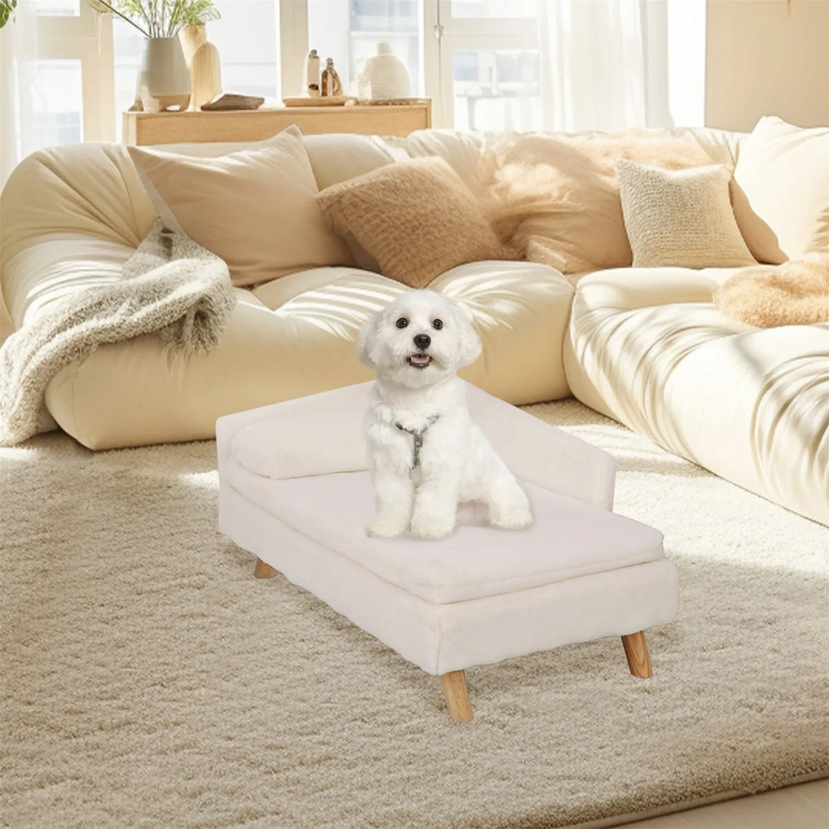 BINGOPAW Elevated Wooden Pet Bed With Soft Padded Cushion