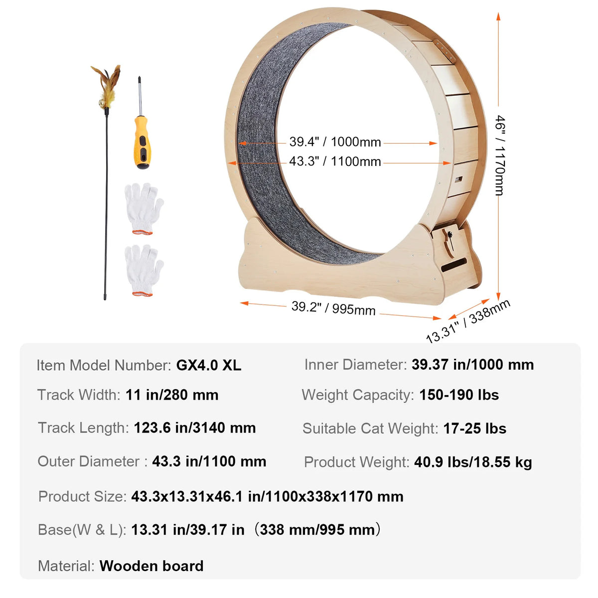 SucceBuy Wooden Cat Exercise Wheel With Carpet Treadmill