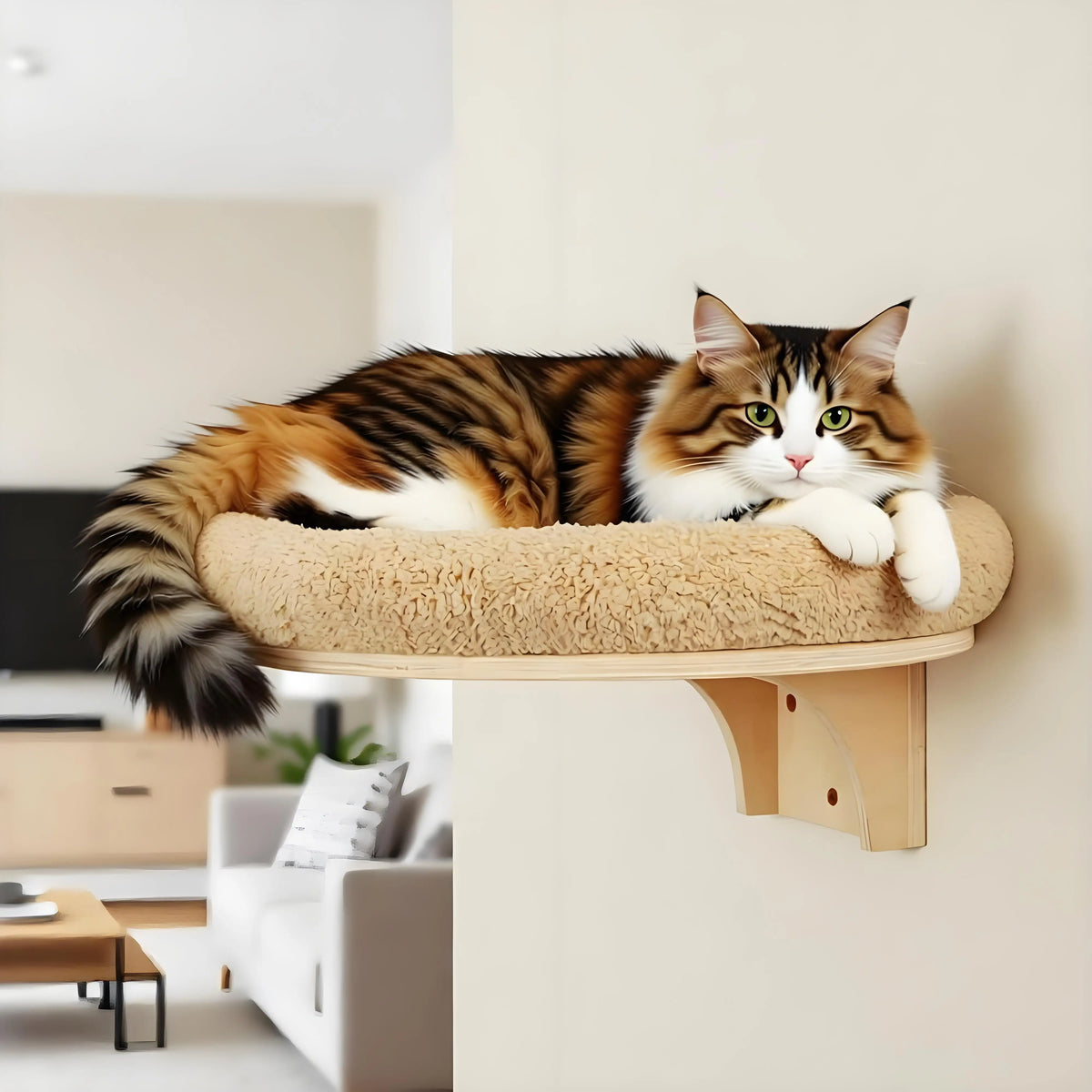 CWV Wall Mounted Wooden Cat Climbing Ladder With Hammock Perch