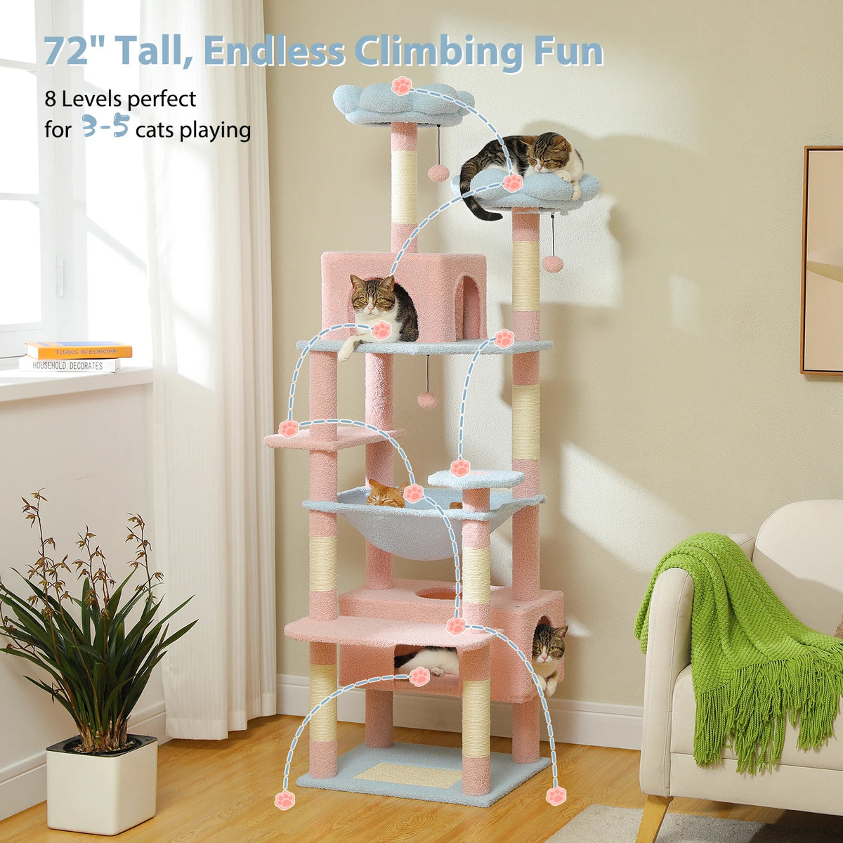 Petepela Indoor Cat Tree Tower With Sisal Posts And Hammock