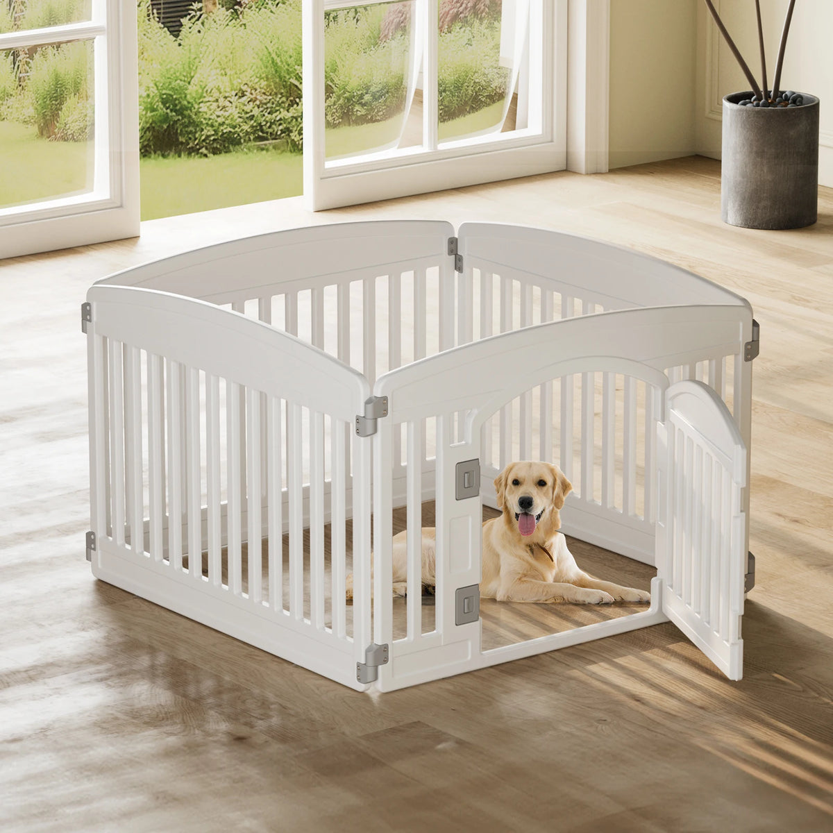 JHK Plastic Foldable Six Panel Dog Playpen Portable Pet Fence