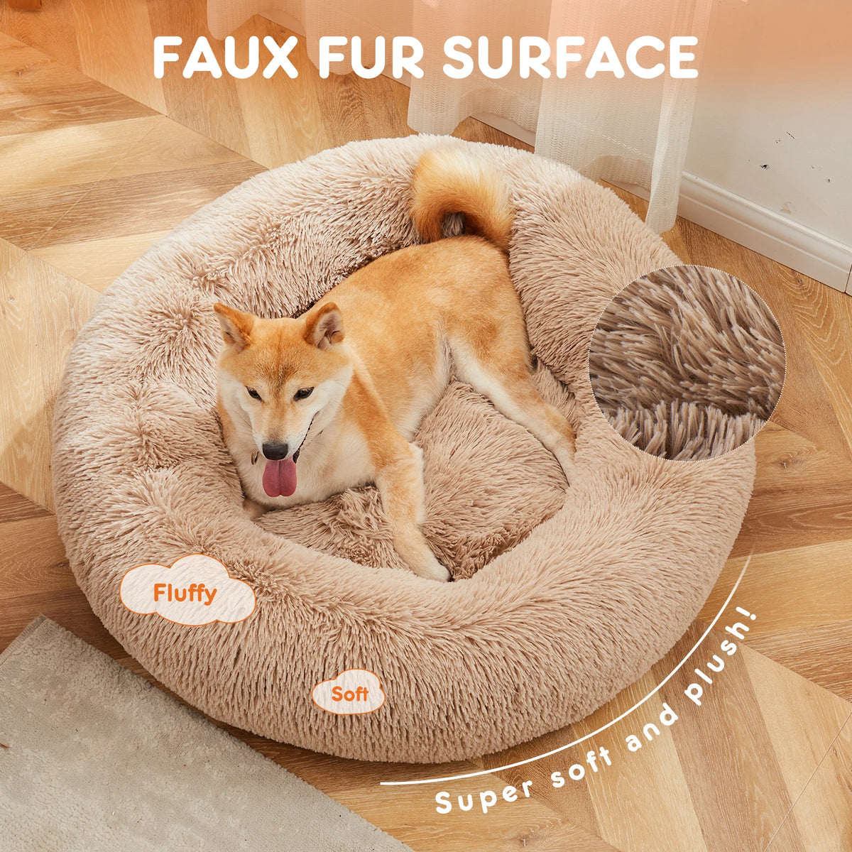 JHK Plush Round Calming Dog Bed Non Slip Pet Cushion