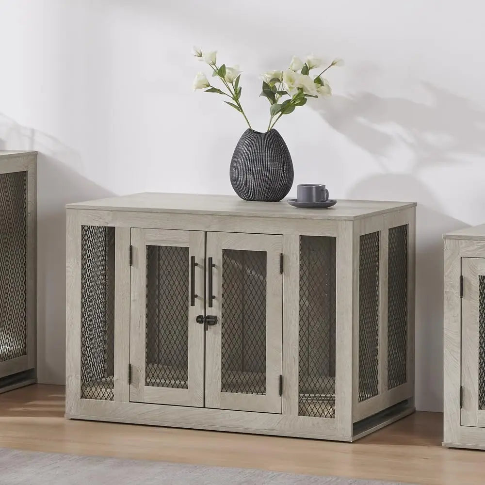 Furniture Style Double Door Dog Crate With Cushion And Tray