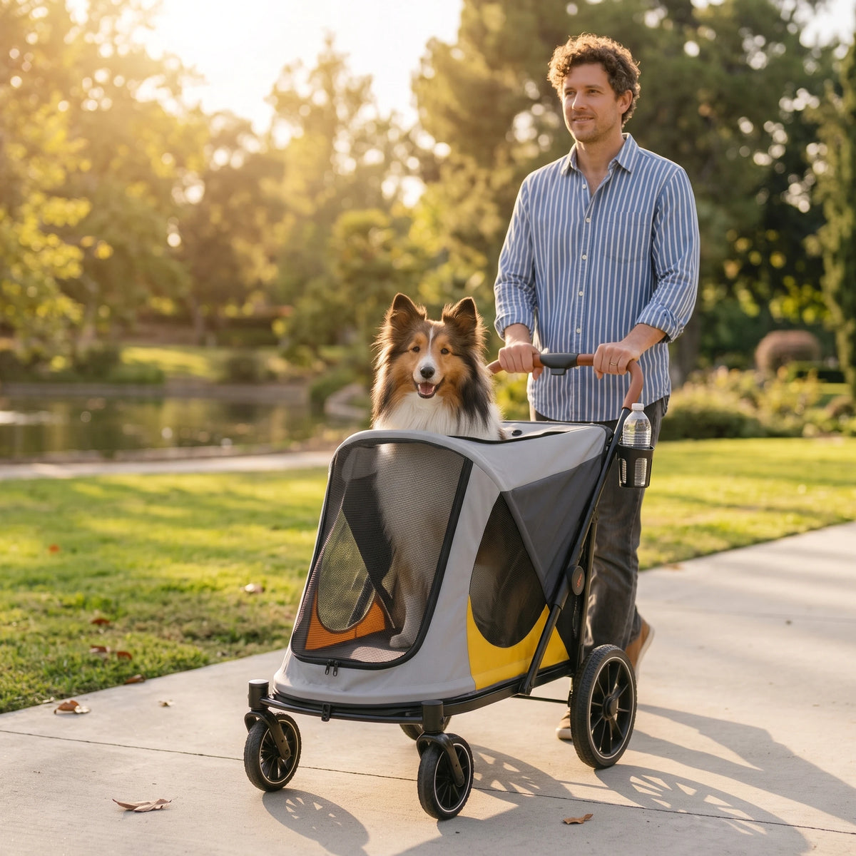 Four Wheel Foldable Dog Stroller With Shock Absorption