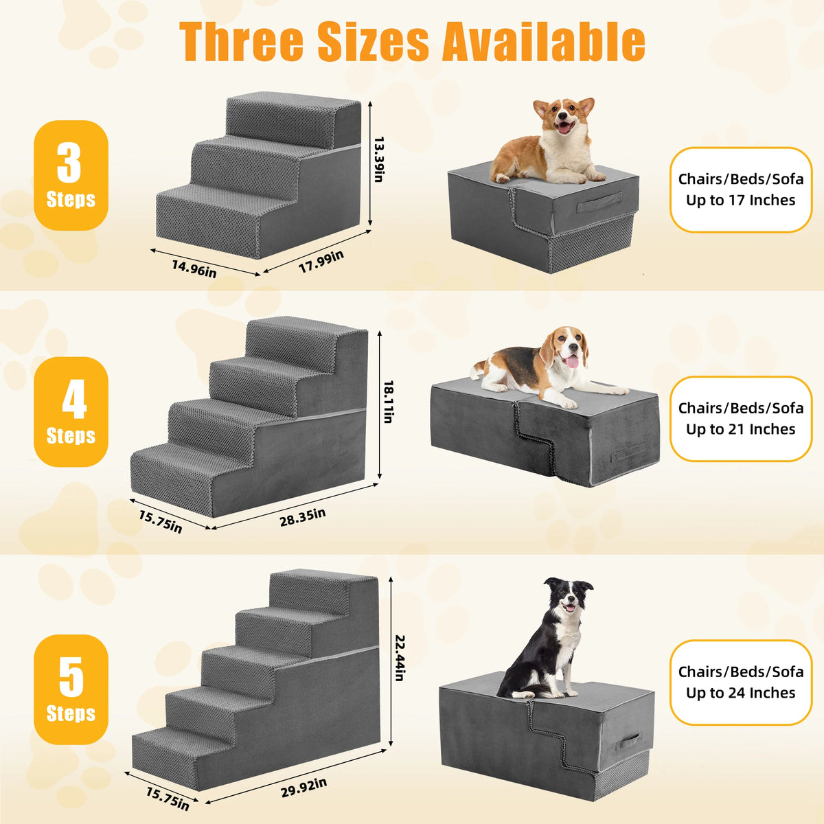 Foam Dog Stair Ramp Featuring Curved Non Slip Pet Steps