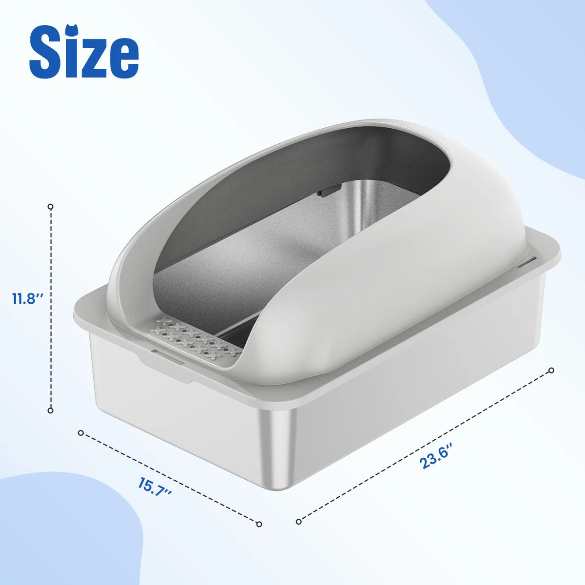 Semi-Closed Stainless Steel Cat Litter Box With Lid Scoop Included