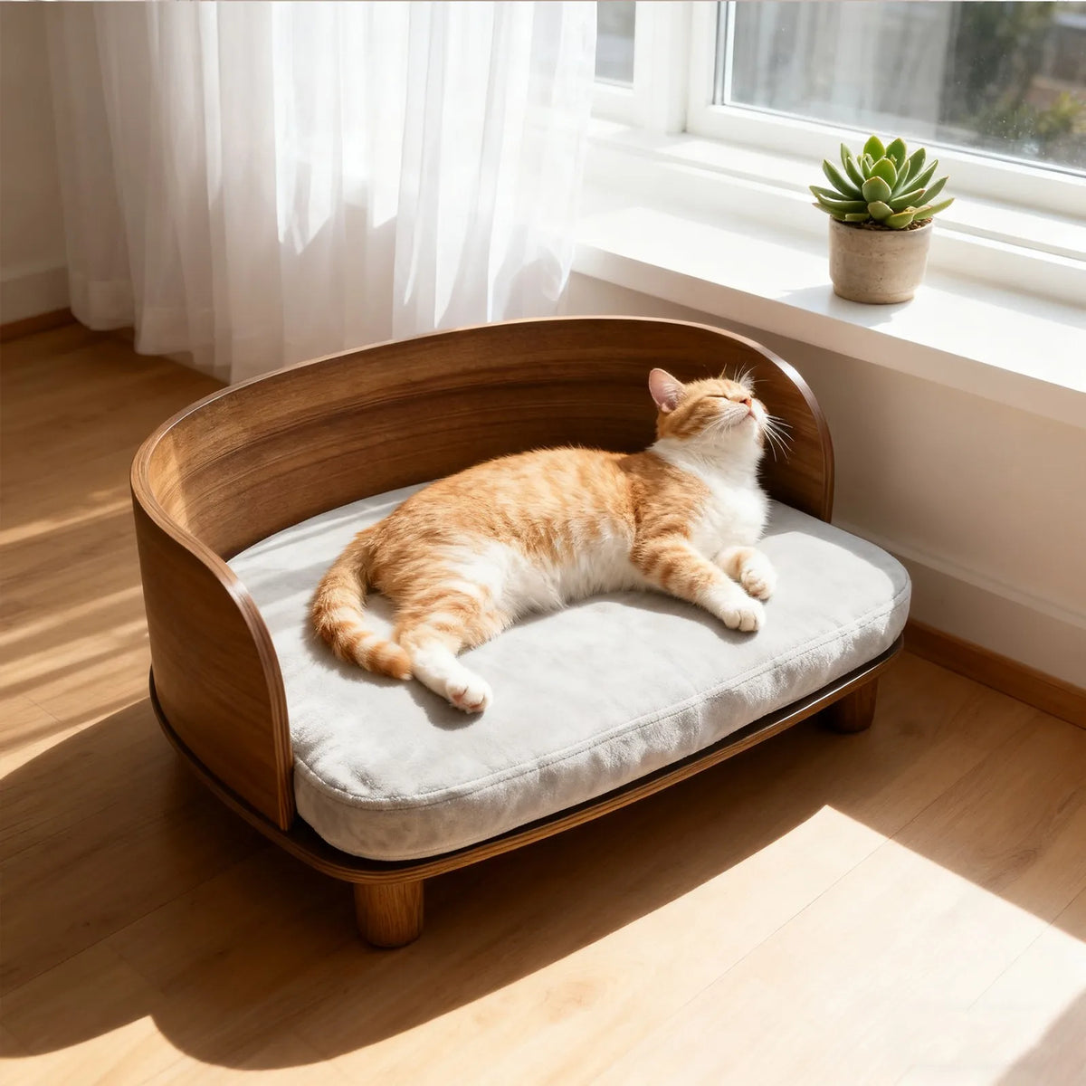 Borwart Elevated Pet Sofa Bed With Wooden Base And Cushion