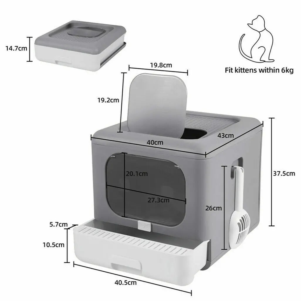 Foldable Enclosed Cat Litter Box With Scoop And Tray