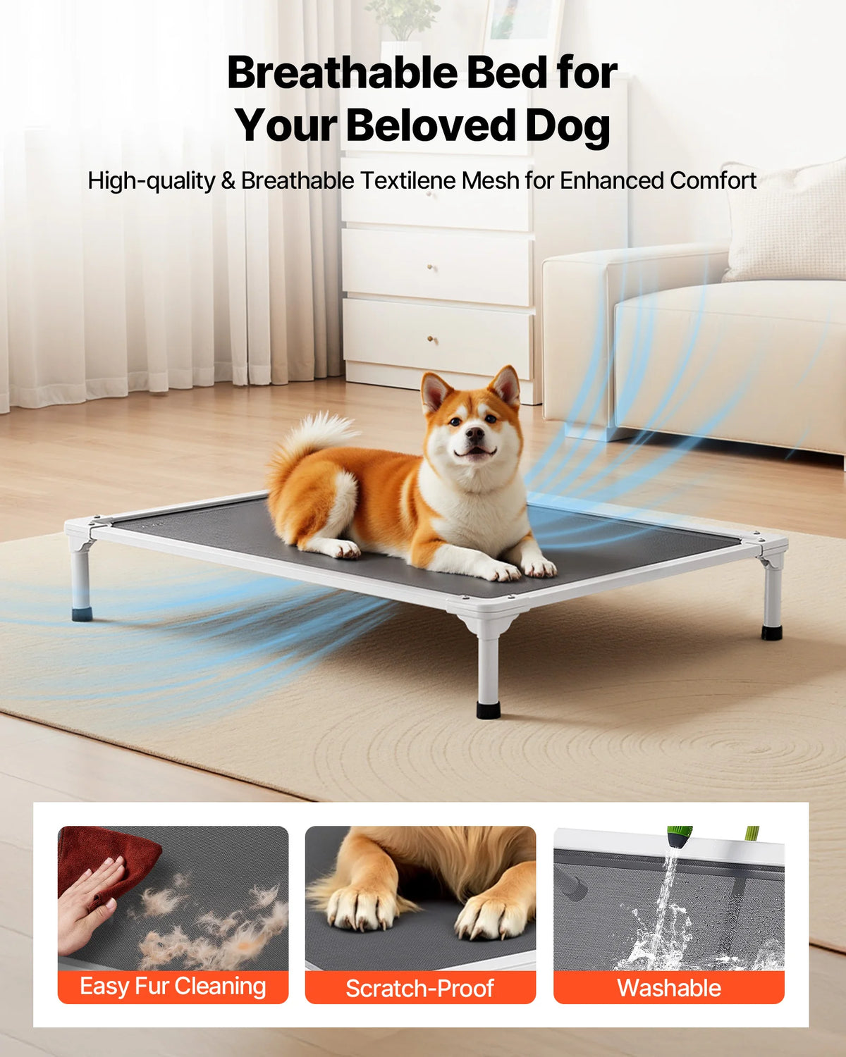 SucceBuy Elevated Dog Bed With Breathable Mesh And Aluminum Frame