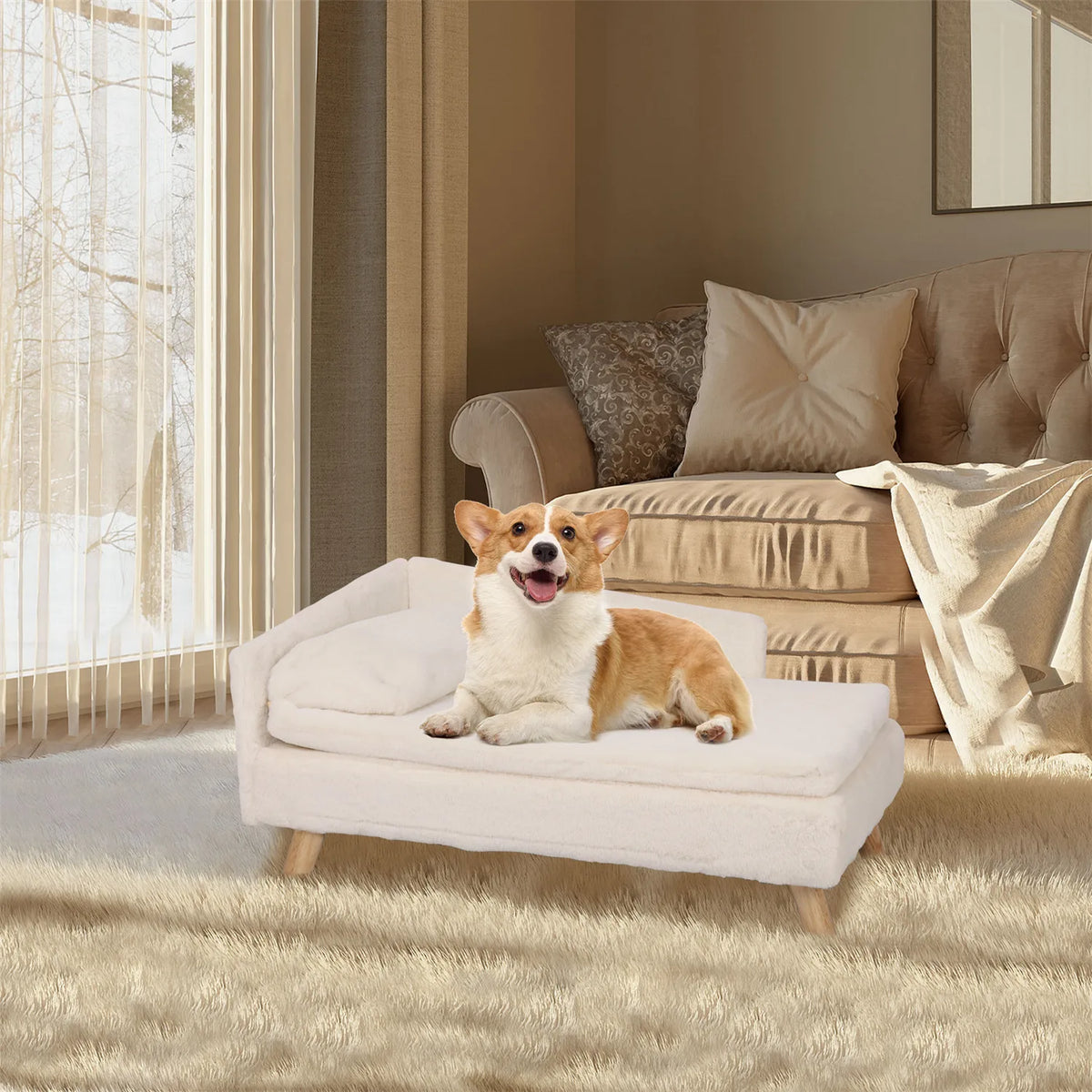 BINGOPAW Elevated Wooden Pet Bed With Soft Padded Cushion