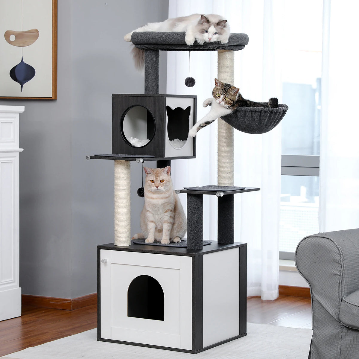PAWZ Multi Level Cat Condo With Scratching Posts And Hammock