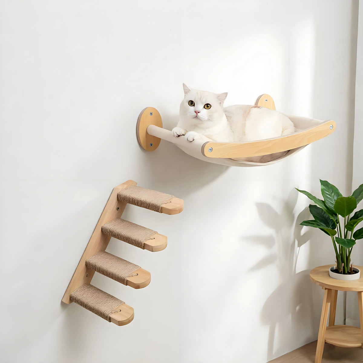 CWV Wall Mounted Cat Climbing Shelf With Hammock And Stairway