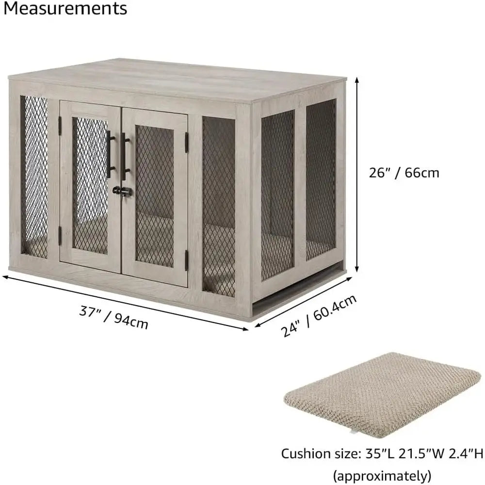 Furniture Style Double Door Dog Crate With Cushion And Tray