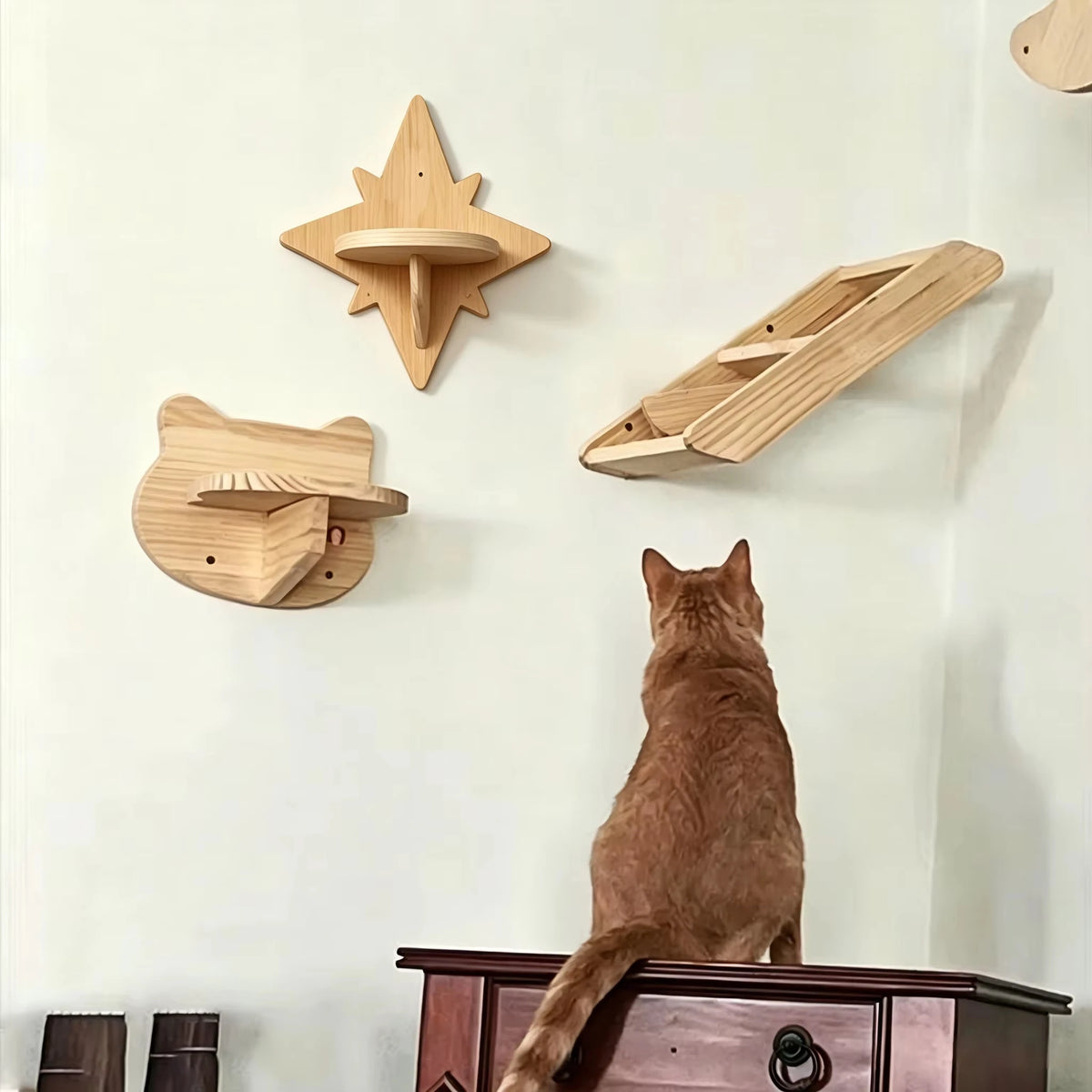CWV Wall Mounted Cat Shelves With Moon Hammock Star Perches