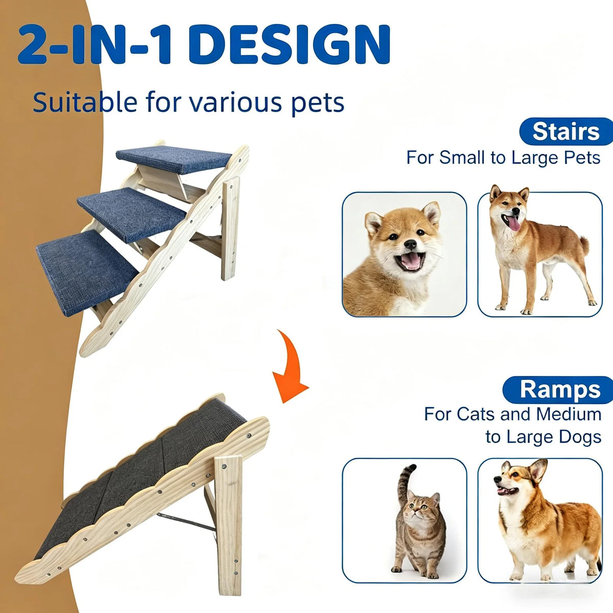 DishyKooker Premium Wooden Pet Steps And Folding Dog Ramp