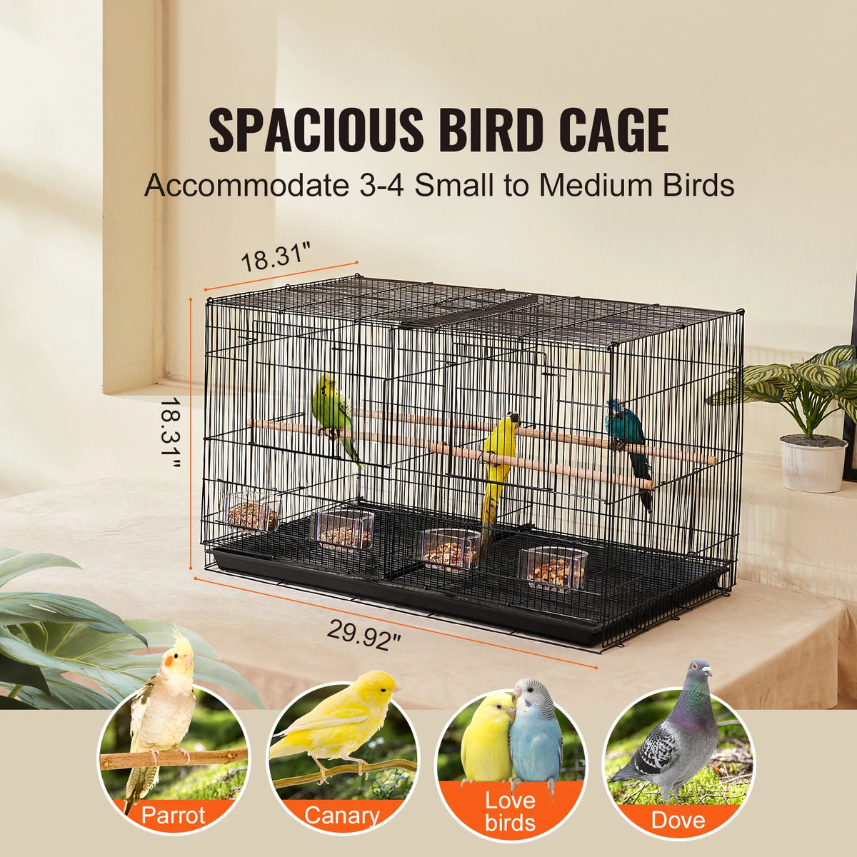 SucceBuy Secure Divided Bird Cage With Travel Handle And Perch