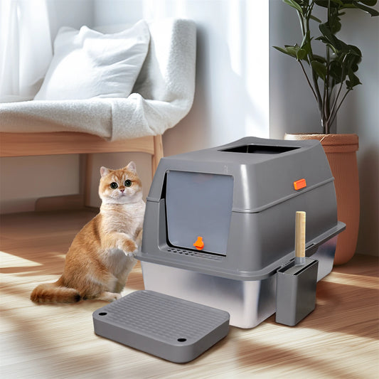 Enclosed Stainless Steel Cat Litter Box With Lid High Walls