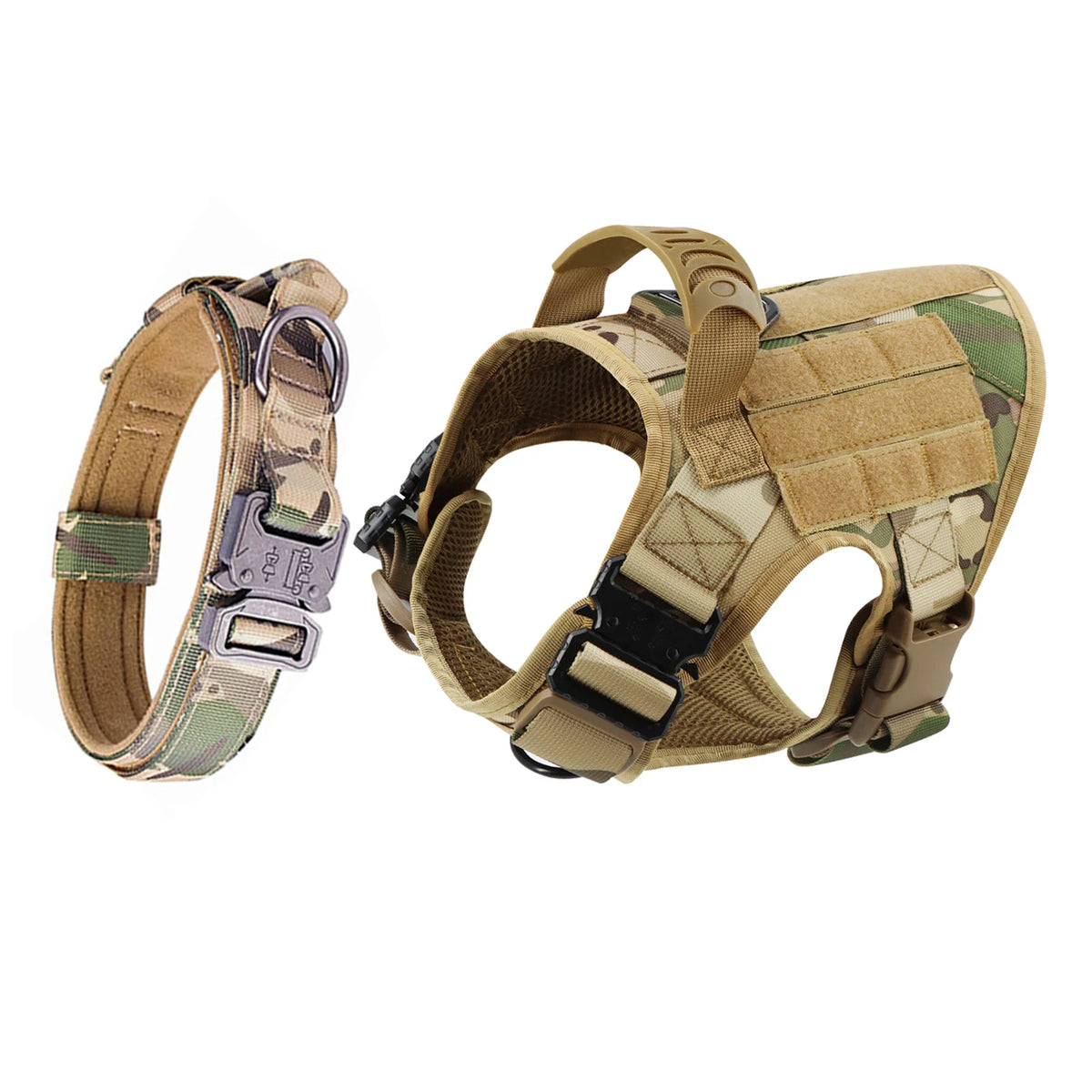 Breathable Padded Tactical Dog Harness And Nylon Collar Set