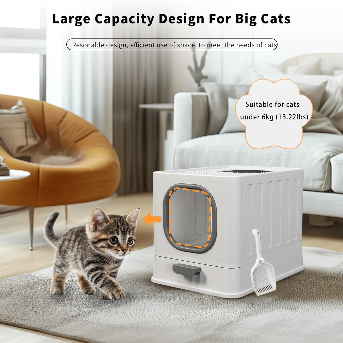 Bingopaw Enclosed Top Entry Cat Litter Box With Included Scoop