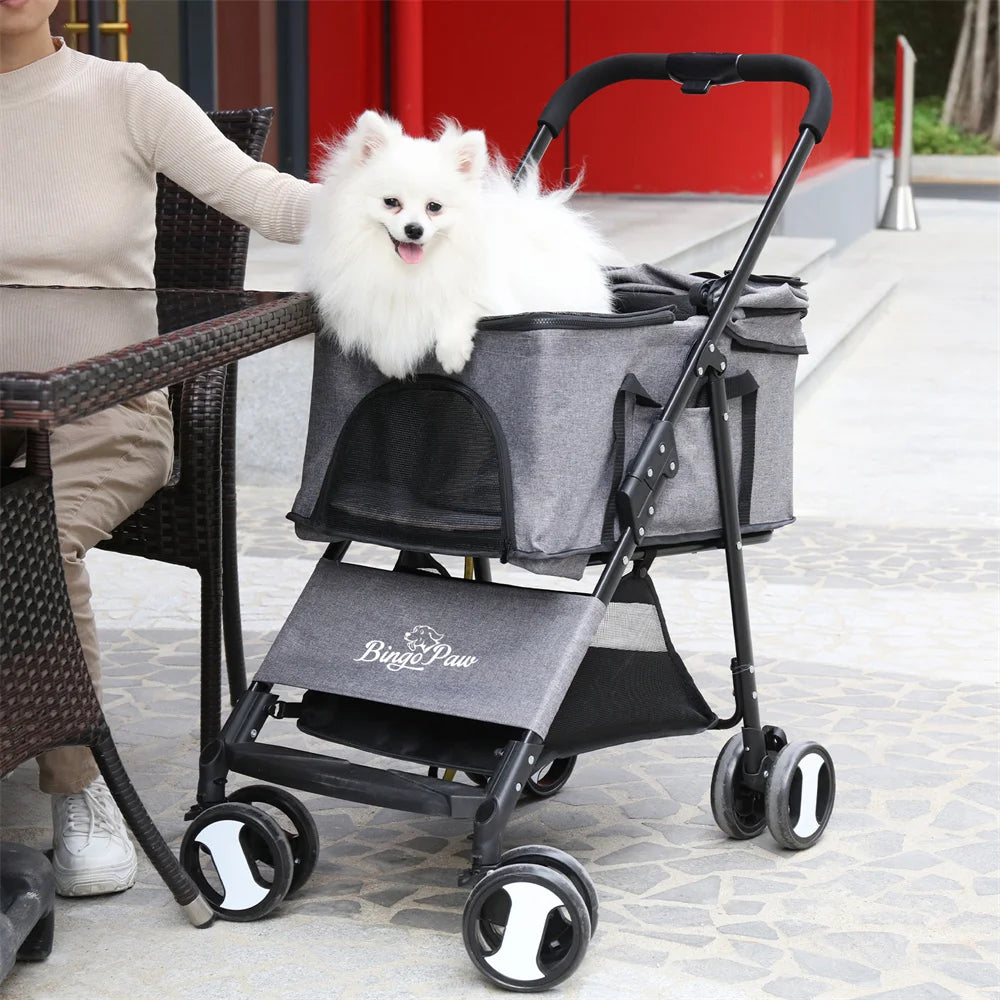 Foldable Pet Dog Stroller With Detachable Carrier And Rain Cover
