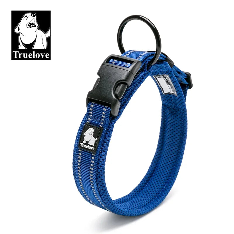 TrueLove Adjustable Nylon Dog Collar Padded Reflective Heavy Duty Webbing