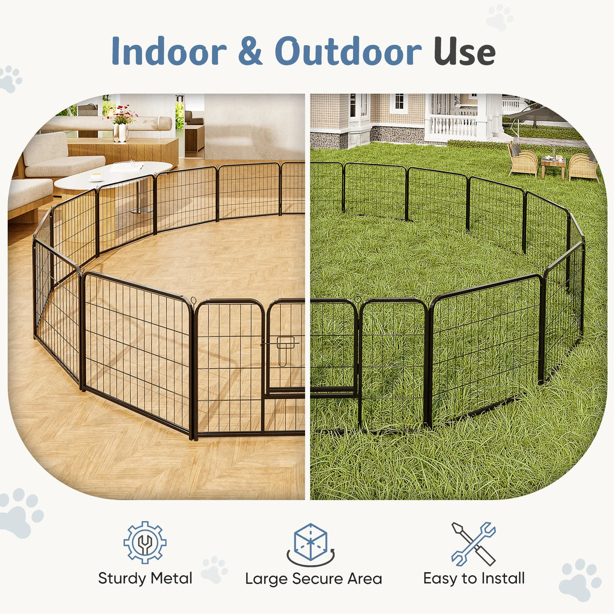 JHK Foldable Metal Dog Playpen Pet Exercise Outdoor Fence