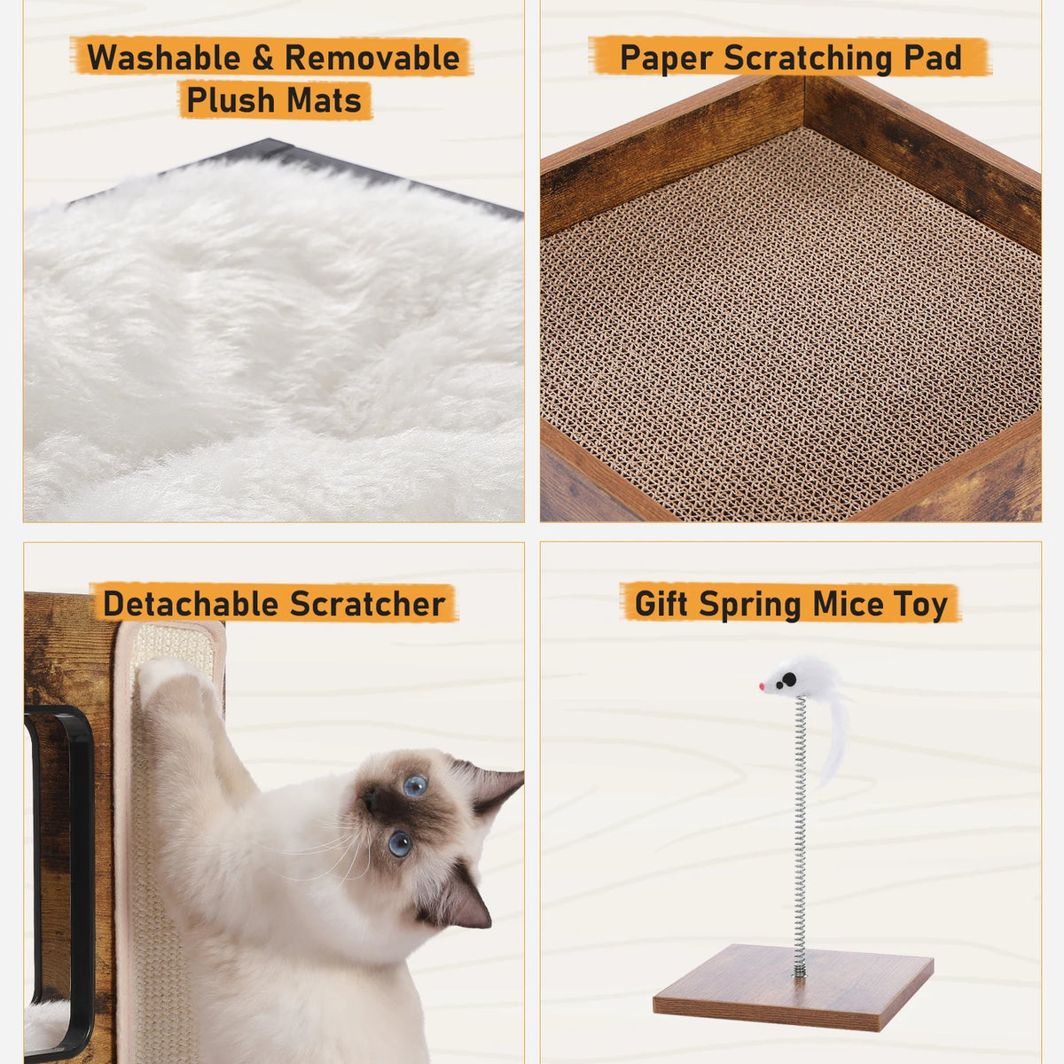 PAWZ Road Wooden Cat Condo Tree With Scratching Platform