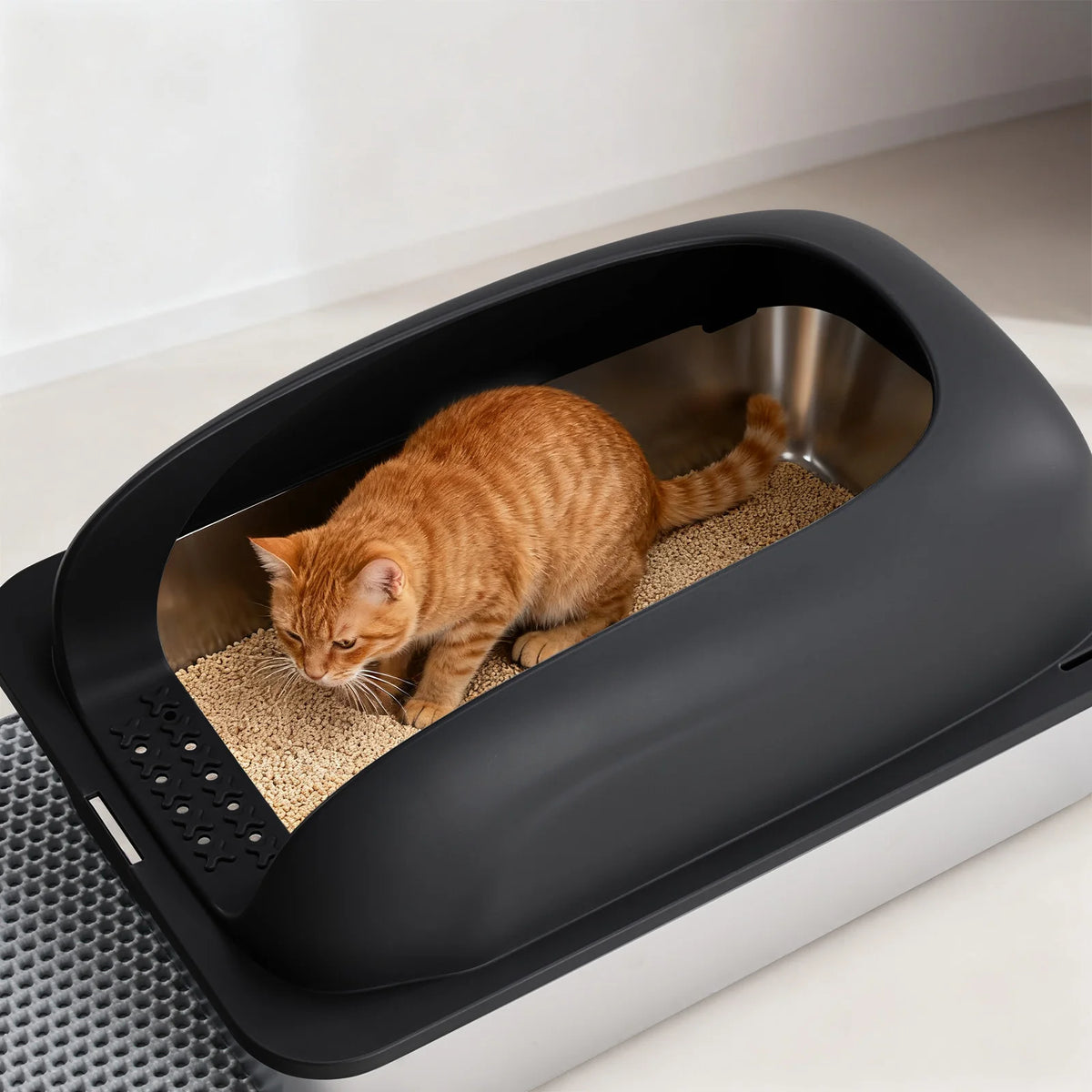 Semi-Closed Stainless Steel Cat Litter Box With Lid Scoop Included