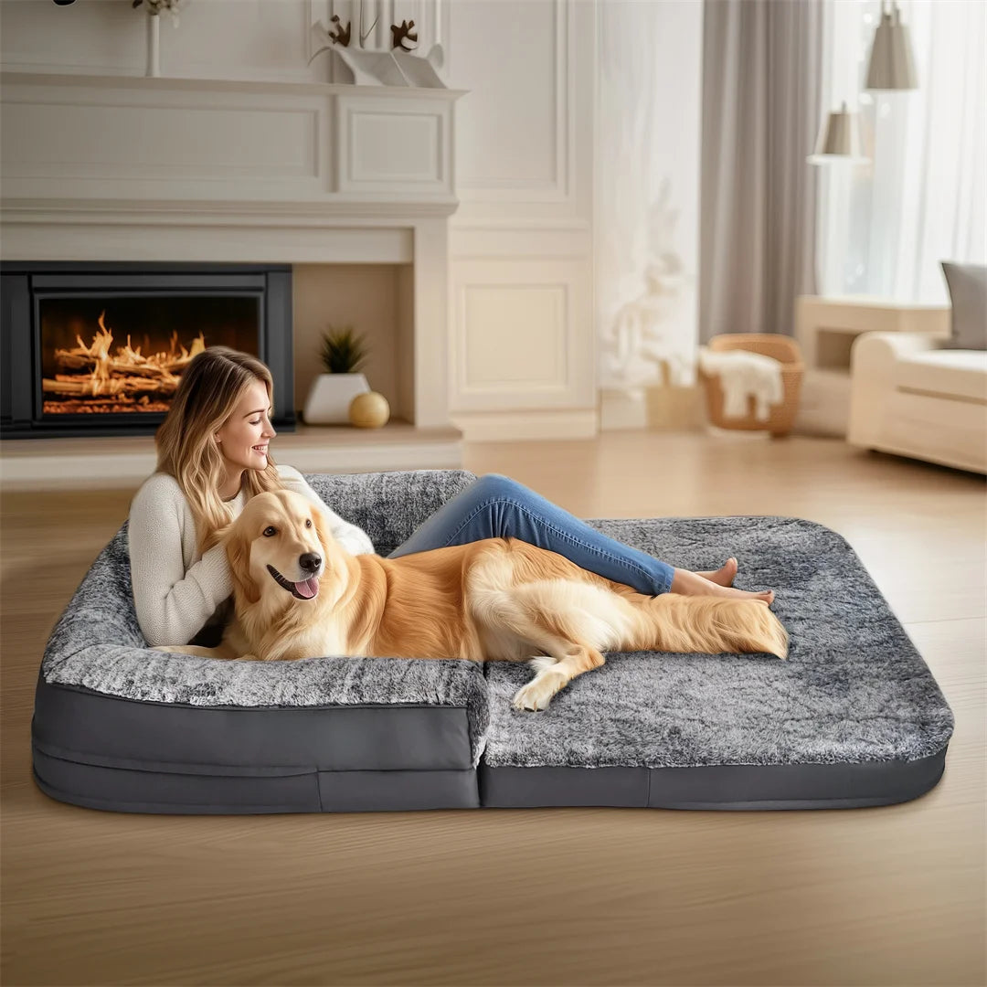 Bingopaw Foldable Calming Dog Bed With Soft Plush Cover