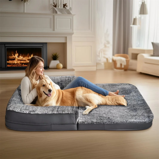 Bingopaw Foldable Calming Dog Bed With Soft Plush Cover