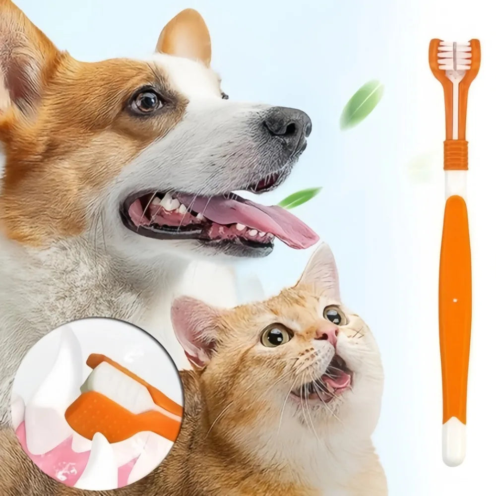 3-Sided Pet Toothbrush Cleans Teeth For Dogs And Cats