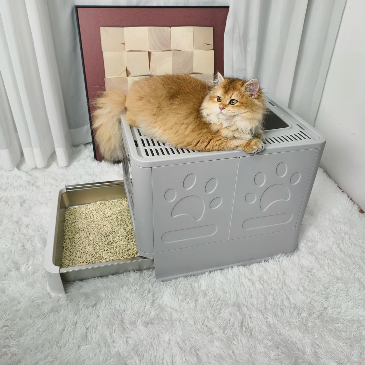 Totally Enclosed Cat Litter Box With Lid Scoop For Pets