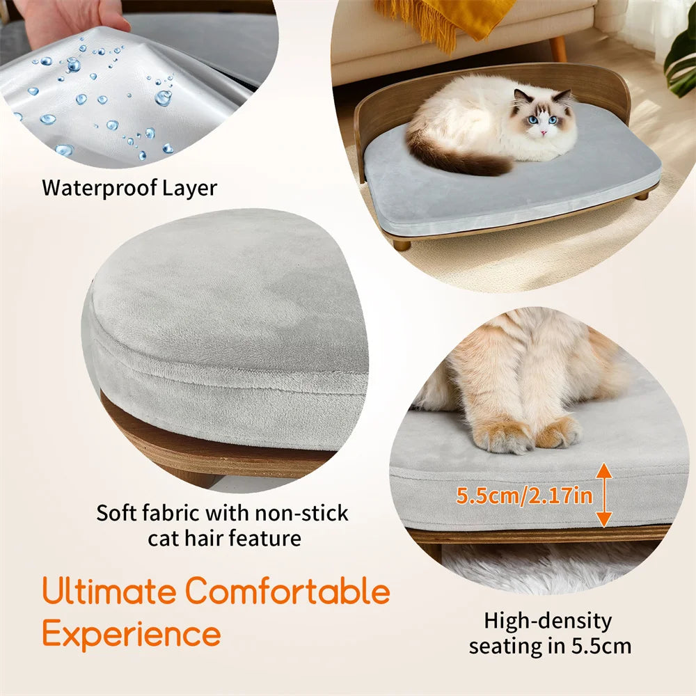 Borwart Elevated Pet Sofa Bed With Wooden Base And Cushion