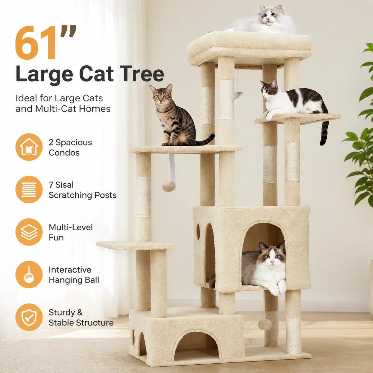 Elevated Multi Level Cat Climbing Tree With Scratching Posts