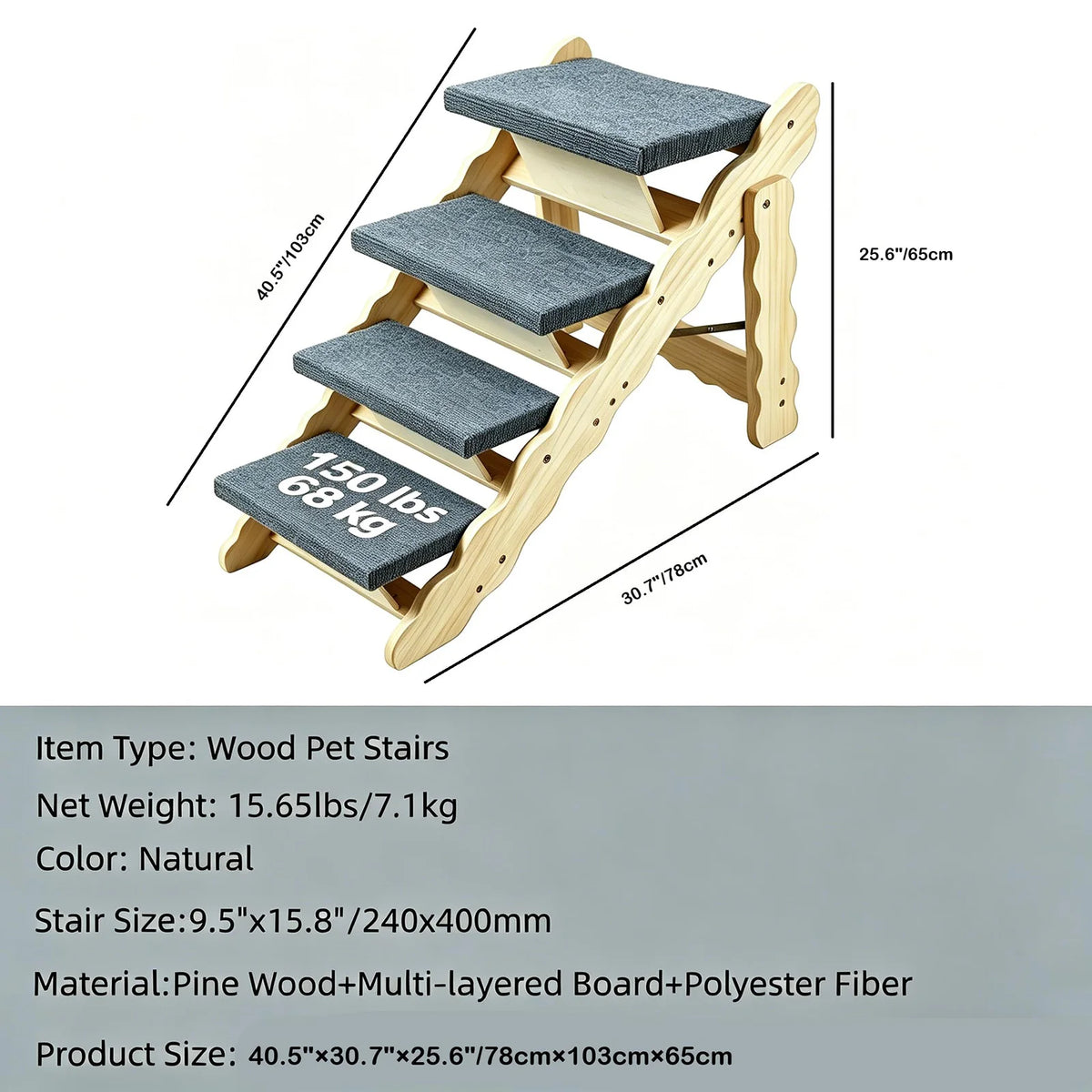 DishyKooker Premium Wooden Pet Steps And Folding Dog Ramp