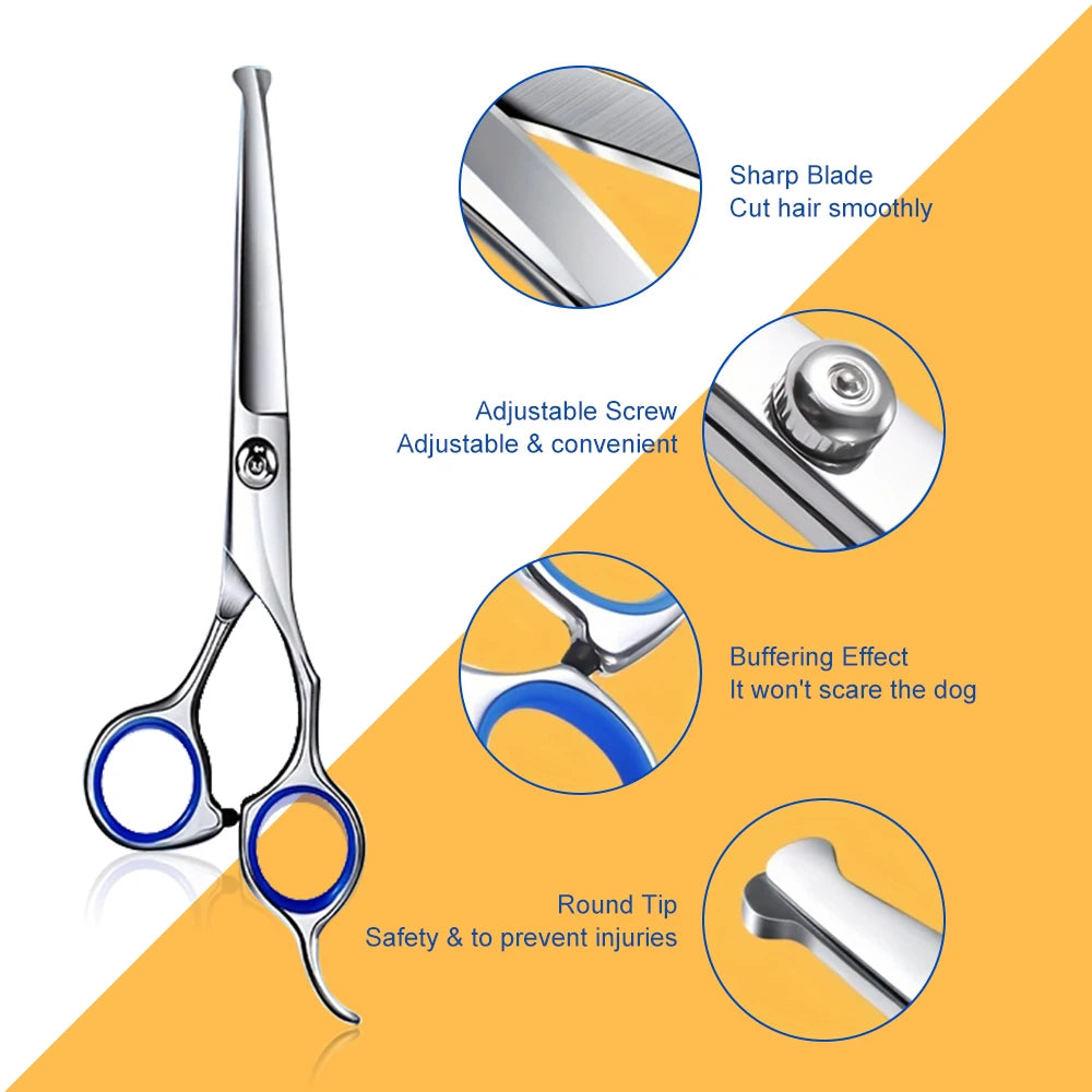 Professional Stainless Steel Pet Grooming Scissors With Safety Round Tip